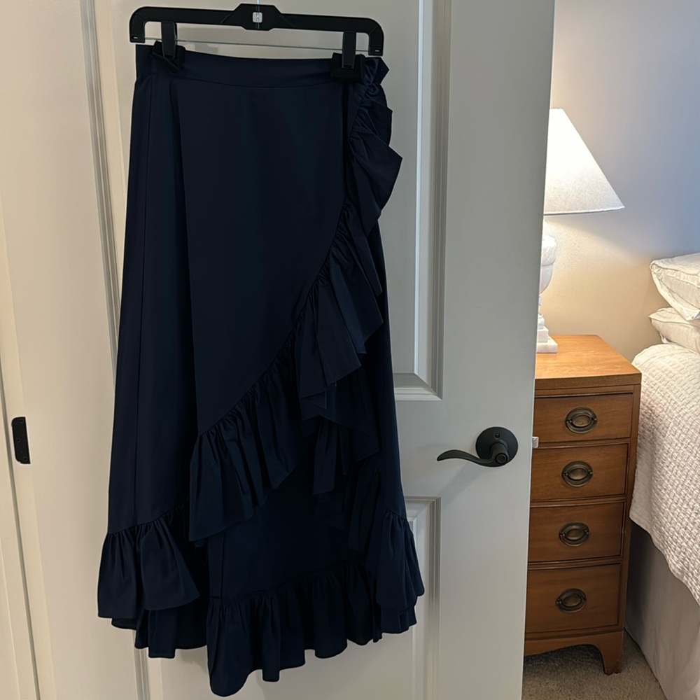 Raoul Navy Cotton High Low Skirt